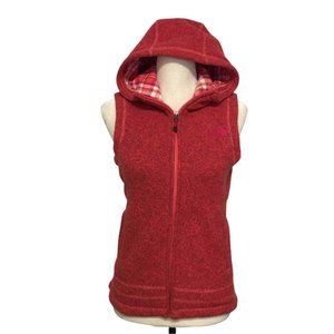 The North Face Red Fleece Lined Vest Plaid Hood Hooded Sz M Women’s Full Zip